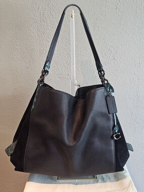 COACH Dalton 31 W/ Leather & Suede Colorblock & Teal Real Snakeskin Straps